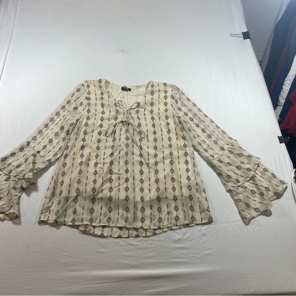 Miss Me Cream Boho Tie-Neck Blouse